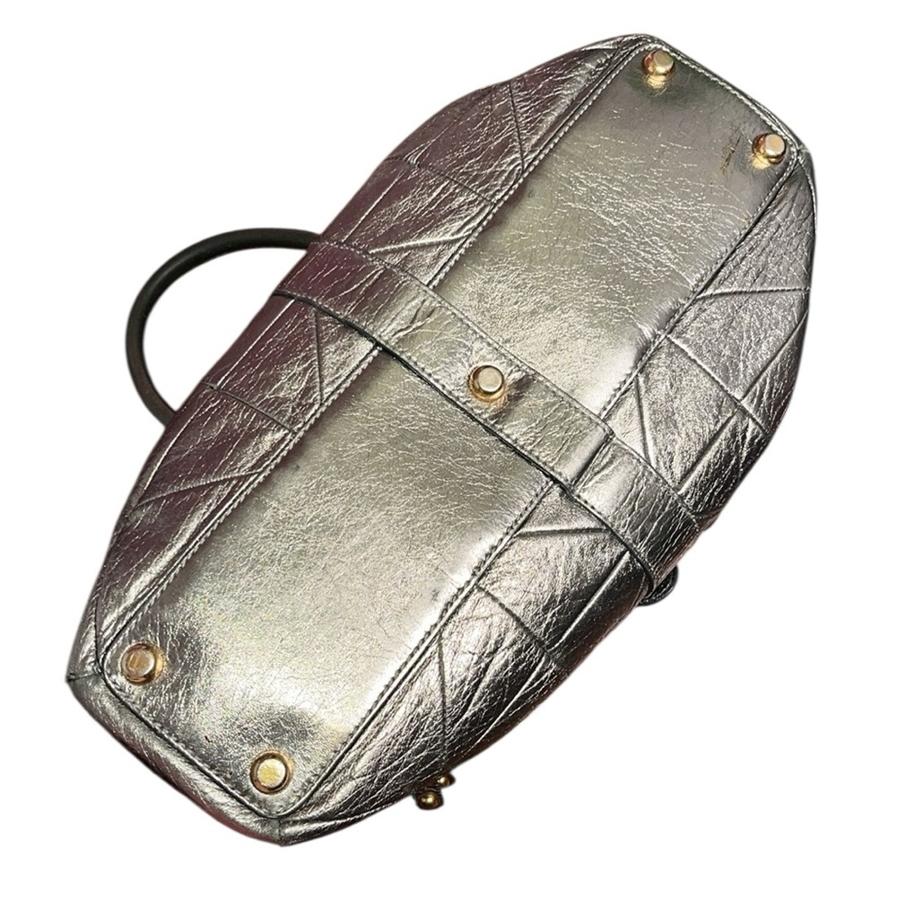 Marc Jacobs Y2K Quilted Venetia Metallic Gunmetal Leather Satchel w/ Chain Strap - Picture 10 of 17